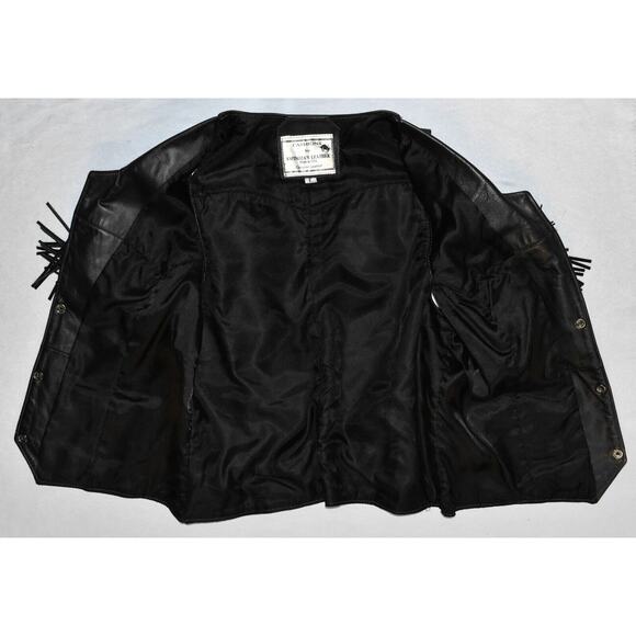 C0 Auth FASHIONS ESPINOZAS LEATHER Black Leather Fringed Western Biker Vest Sz L - Picture 6 of 6